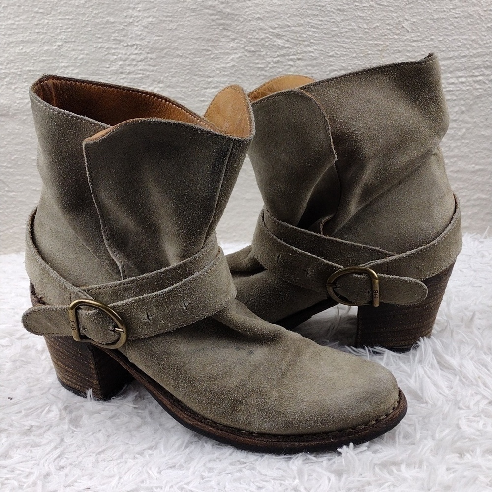 Fiorentini & Baker Grey Suede Leather Almond Toe Buckled Cross Strap Ankle Boot